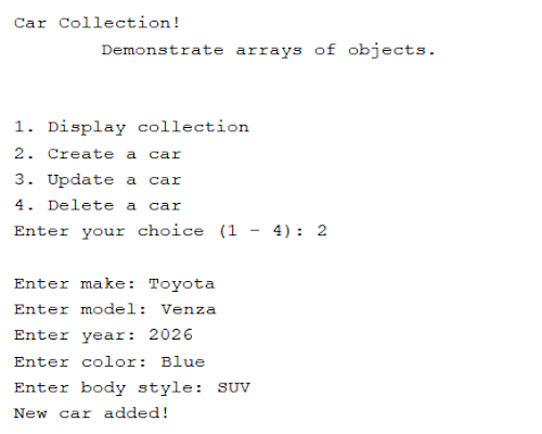 Picture of car collection project. 