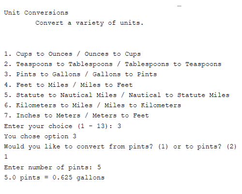 Picture of unit conversion project. 